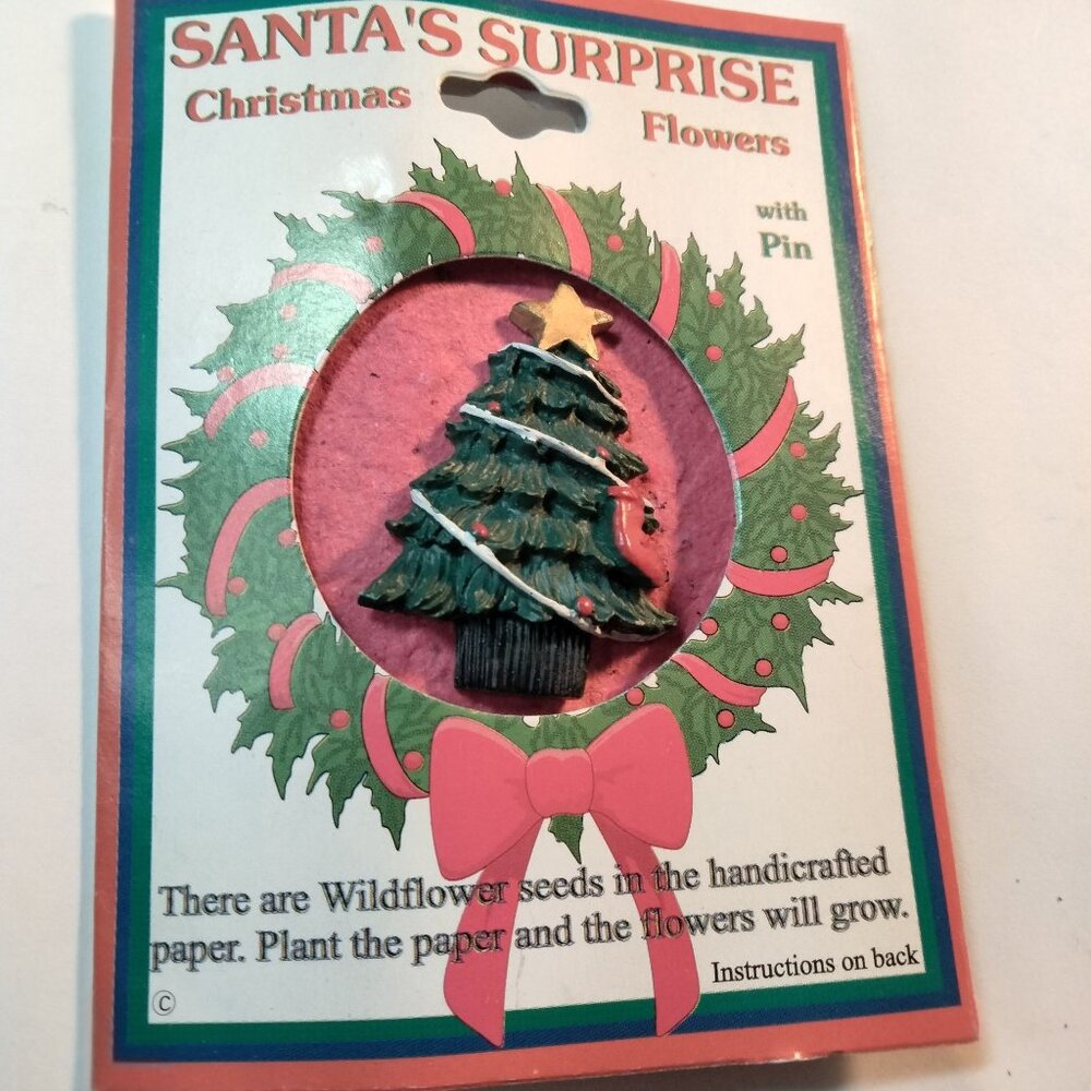 Santas Surprise Christmas Tree Pin Wildflower Seed Paper Bloomin Flower Cards